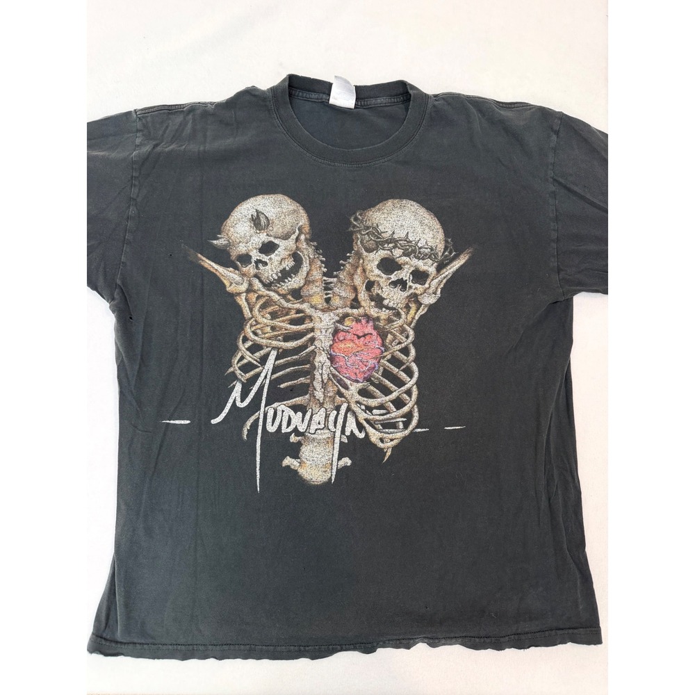 Vintage Mudvayne Skulls Heart Ribcage Band T-Shirt Black XL Distressed 2000s